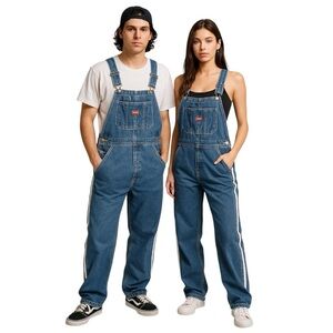 Vintage REVOLT Racing Stripe Denim Overalls Size Large Unisex Y2K Skater Core